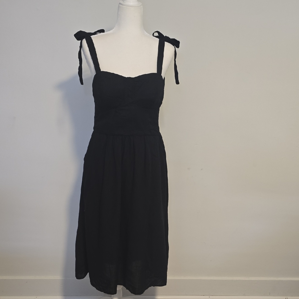 LC Lauren Conrad Black Tie-Shoulder Midi Dress Women's Size Large